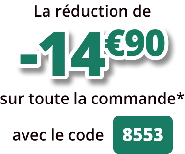La réduction de -14€90 sur toute la commande avec le code 8553