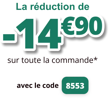 La réduction de -14€90 sur toute la commande avec le code 8553